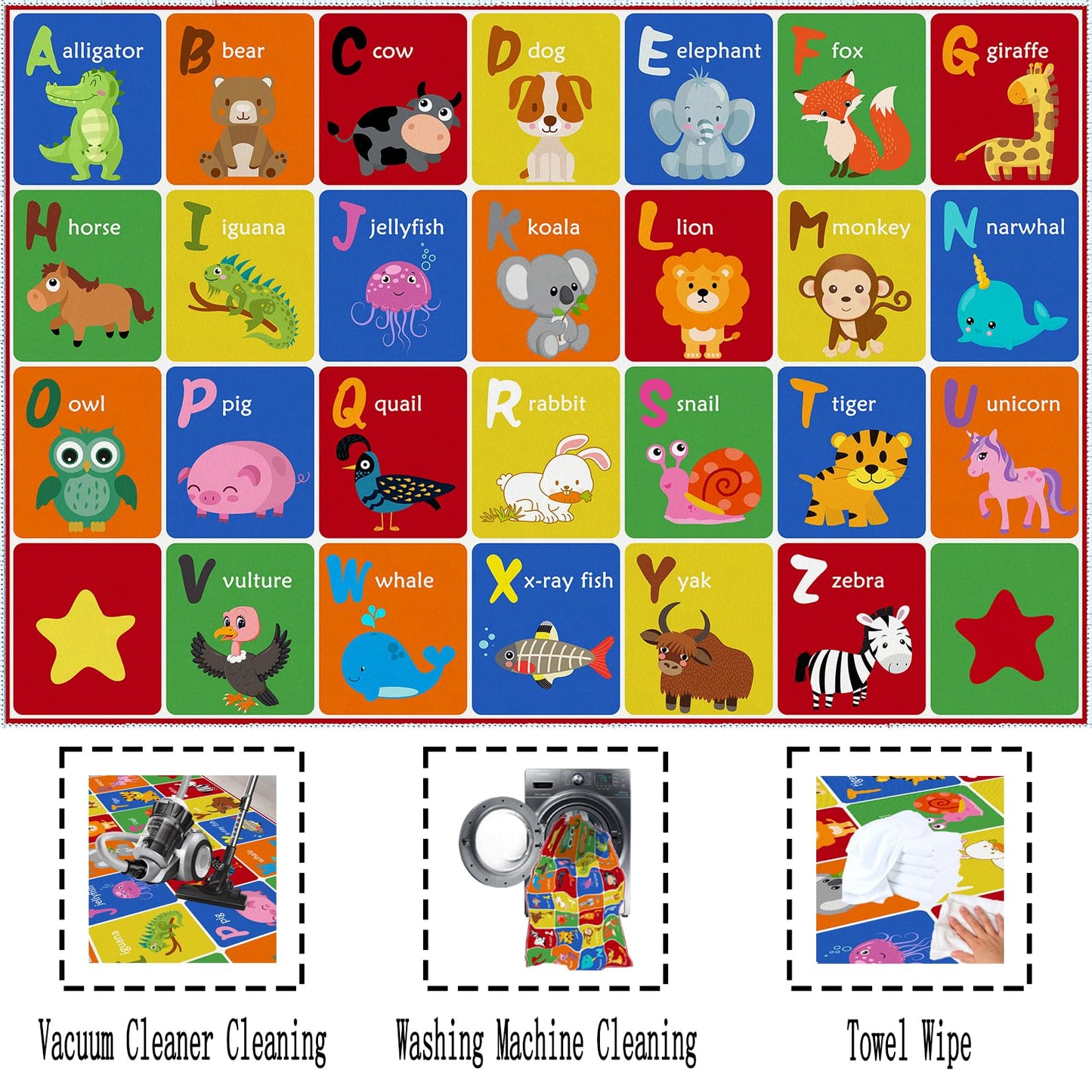 SXYLPP ABC Alphabet Animal Rug, Educational Letter Learning Game Playmat for Kids, Crawl Floor Mat in The Bedroom, Playroom, or Classroom(47x71in)