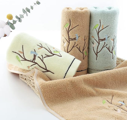 Pidada Hand Towels Set of 4 Embroidered Bird Tree Pattern 100% Cotton Absorbent