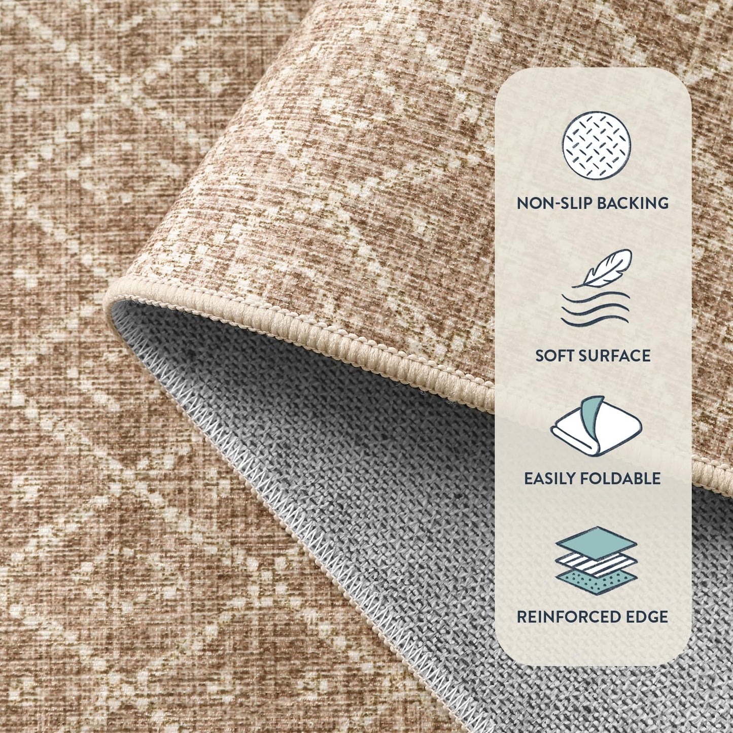 Lahome Farmhouse Geo 5x7 Rug, Beige, Ultra-Thin, Non-Slip, Machine Washable, Modern, Rectangular, Indoor, Boho, Moroccan, Bedroom, Dining Room, Living Room