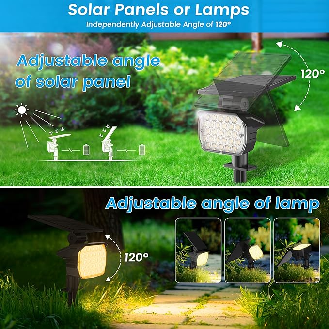 VOLISUN Solar Spotlight Outdoor, IP67 Waterproof Solar Landscape Spot Lights，Uplights for Yard Garden Pathway - 4 Pack (Warm White) 27 LED 3 Lighting Modes