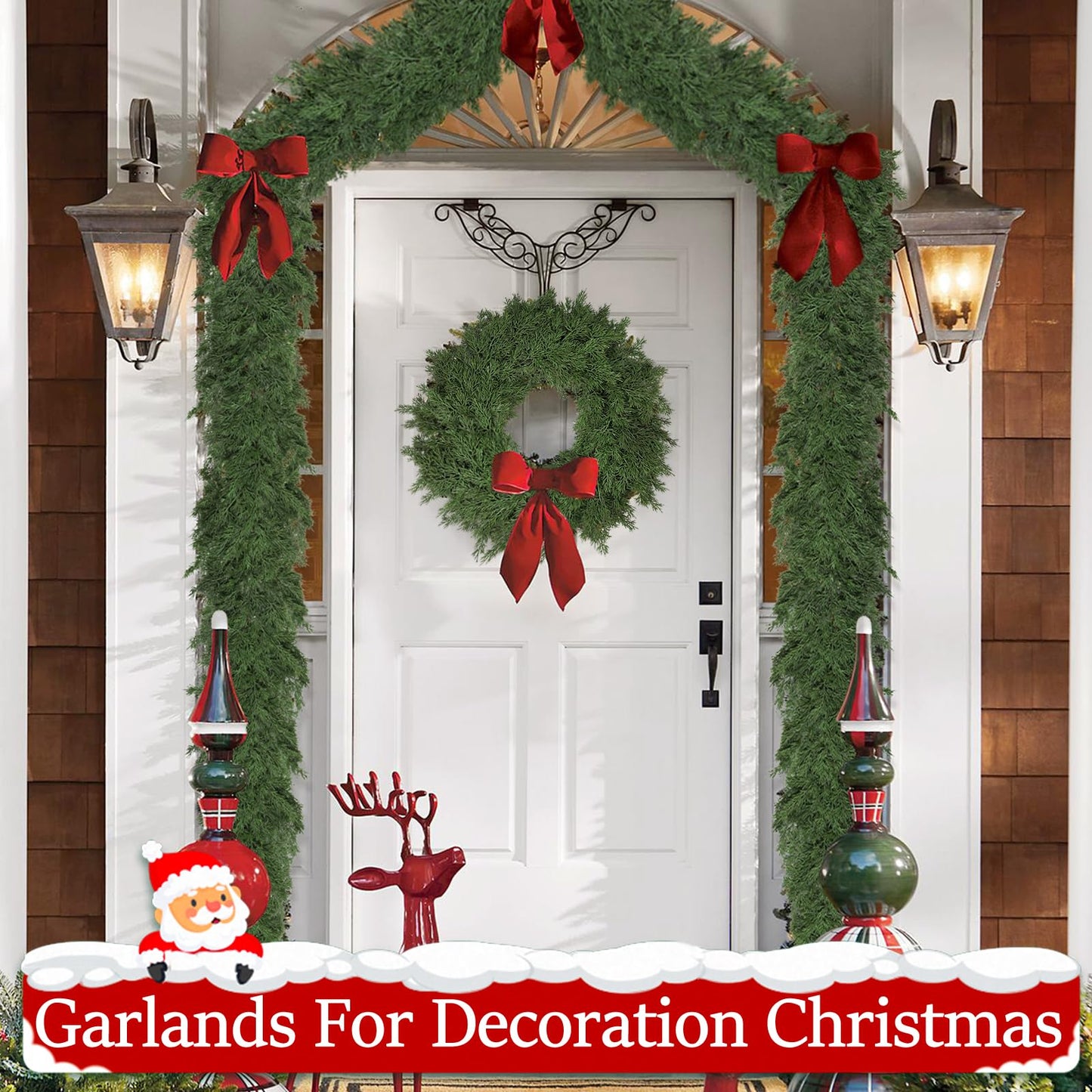 9Ft Christmas Garland Realistic Fuller,Natural Droopy,Bendable Stairs Railing Mantle Garland for Table Mantle Wall, Indoor Outdoor Lifelike Christmas Cedar Pine Decorations (Pine)
