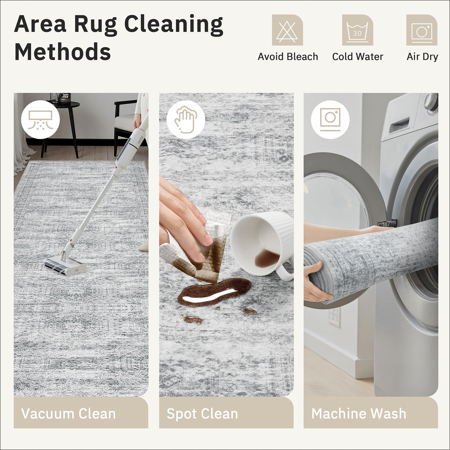 Soalmost Runner Rug 2'6" x 14' Washable Non-Slip Runner Rugs for Kitchen Bathroom Laundry Room Vintage Ultra Thin Runners for Hallway Entryway Grey