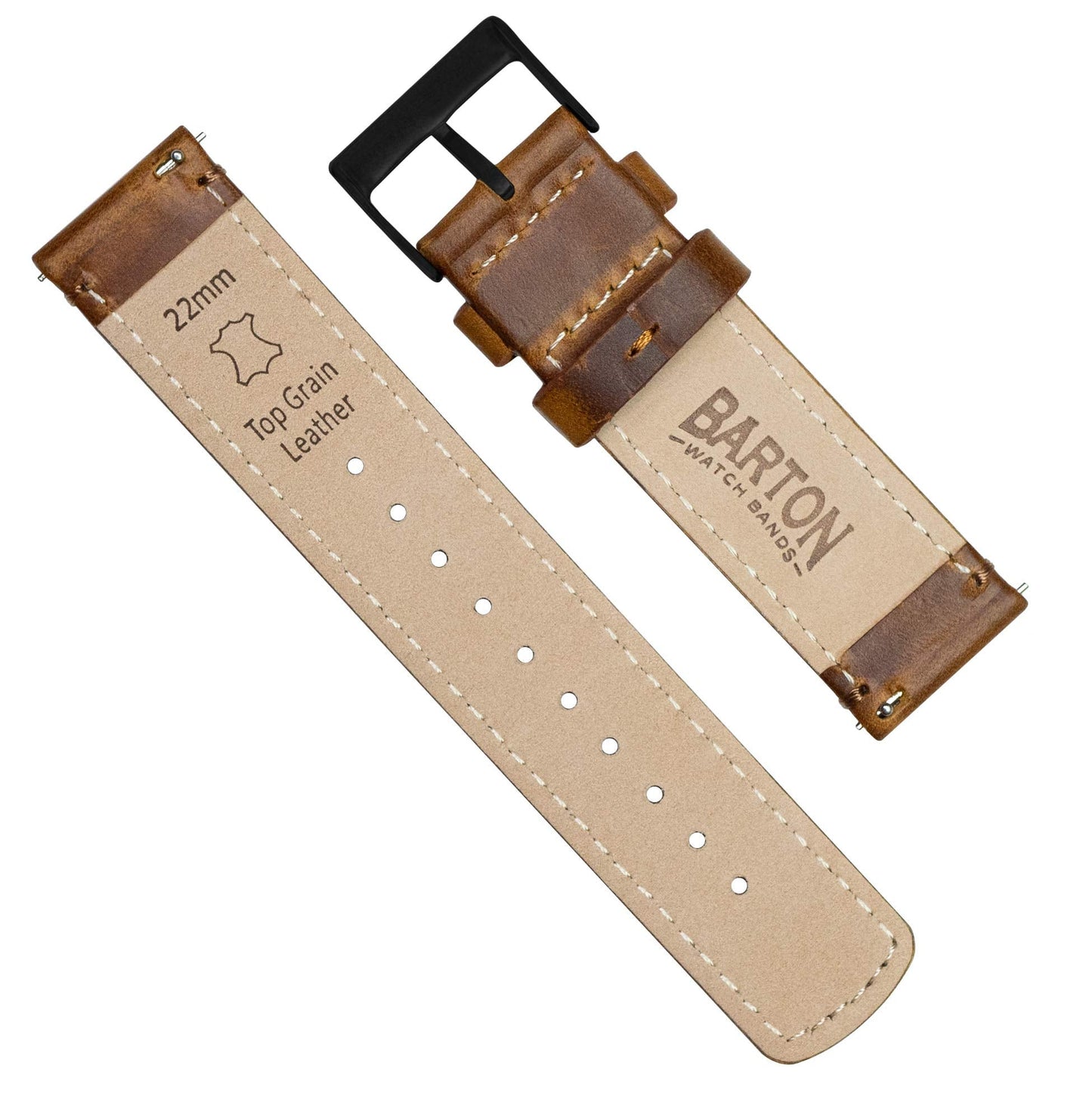 BARTON WATCH BANDS 18mm Weathered Brown Quick Release Leather Black Buckle Watch Band Strap
