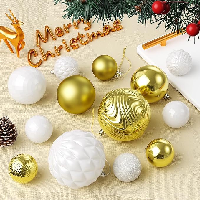 Annecy Christmas Tree Ornaments - 36 PCS Shatterproof Christmas Ball Ornaments Set for Holiday, Wreath & Party Decorations (Multi-Size, Gold, White)