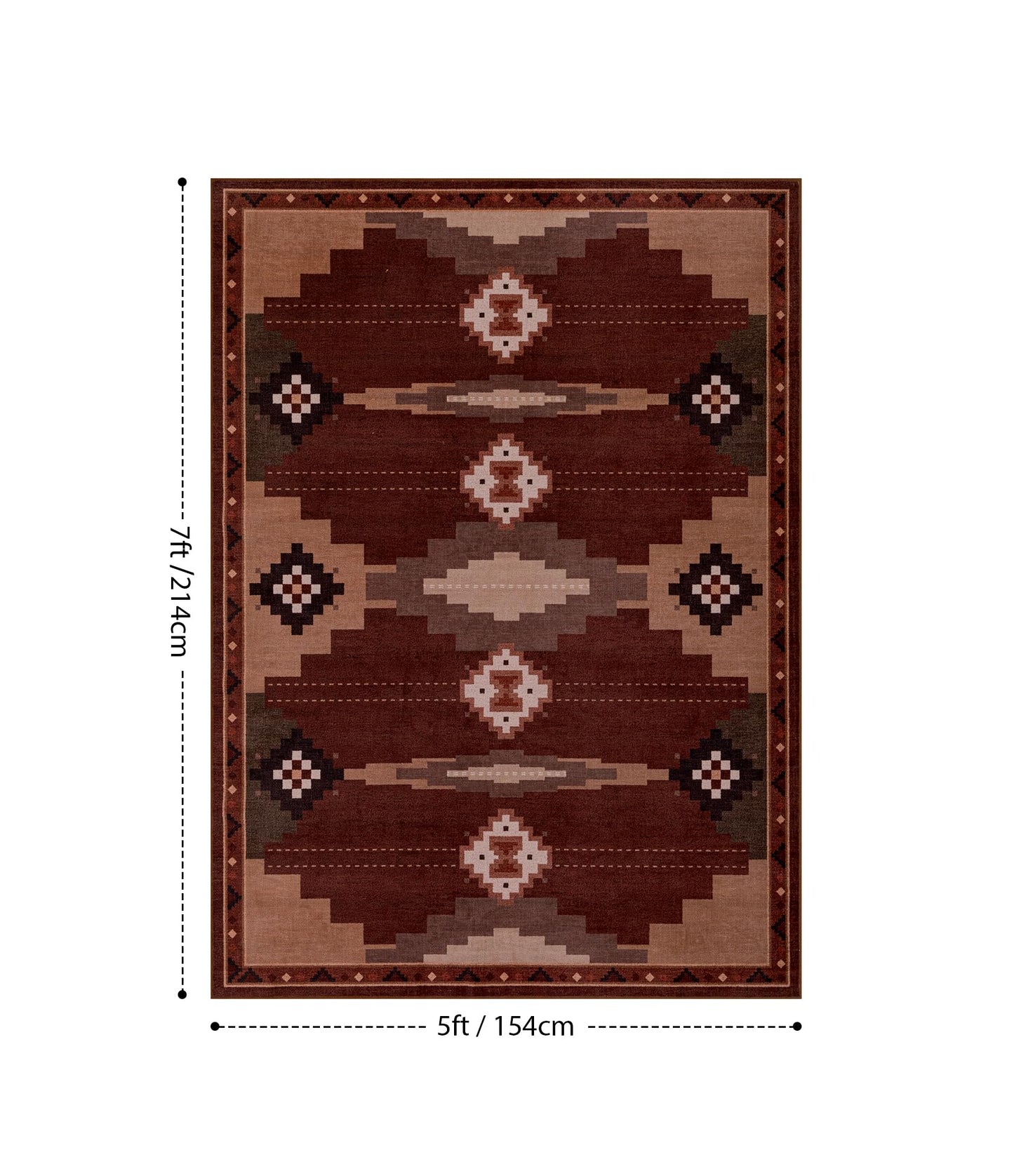 YIHOUSE Southwestern Rustic 5x7 Area Rug, Mid Century Modern Rug Soft Non-Slip Washable Navajo Rugs for Living Room, Bedroom, Dining Room (Brown/Red, 5'x7')