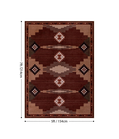 YIHOUSE Southwestern Rustic 5x7 Area Rug, Mid Century Modern Rug Soft Non-Slip Washable Navajo Rugs for Living Room, Bedroom, Dining Room (Brown/Red, 5'x7')