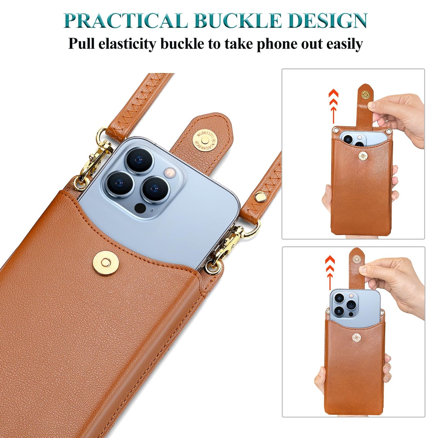 Peacocktion Small Crossbody Bags for Women, RFID Leather Cell Phone Purse with Card Slot, Trendy Card Holder Wallet Brown