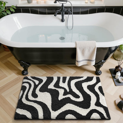 LUMI Non Slip Bathroom Rug Modern Aesthetic, Ultra Soft Absorbent Washable Bath Mats, Quick Dry Premium Floor Rugs for Shower, Tub, Black and White, 24x43