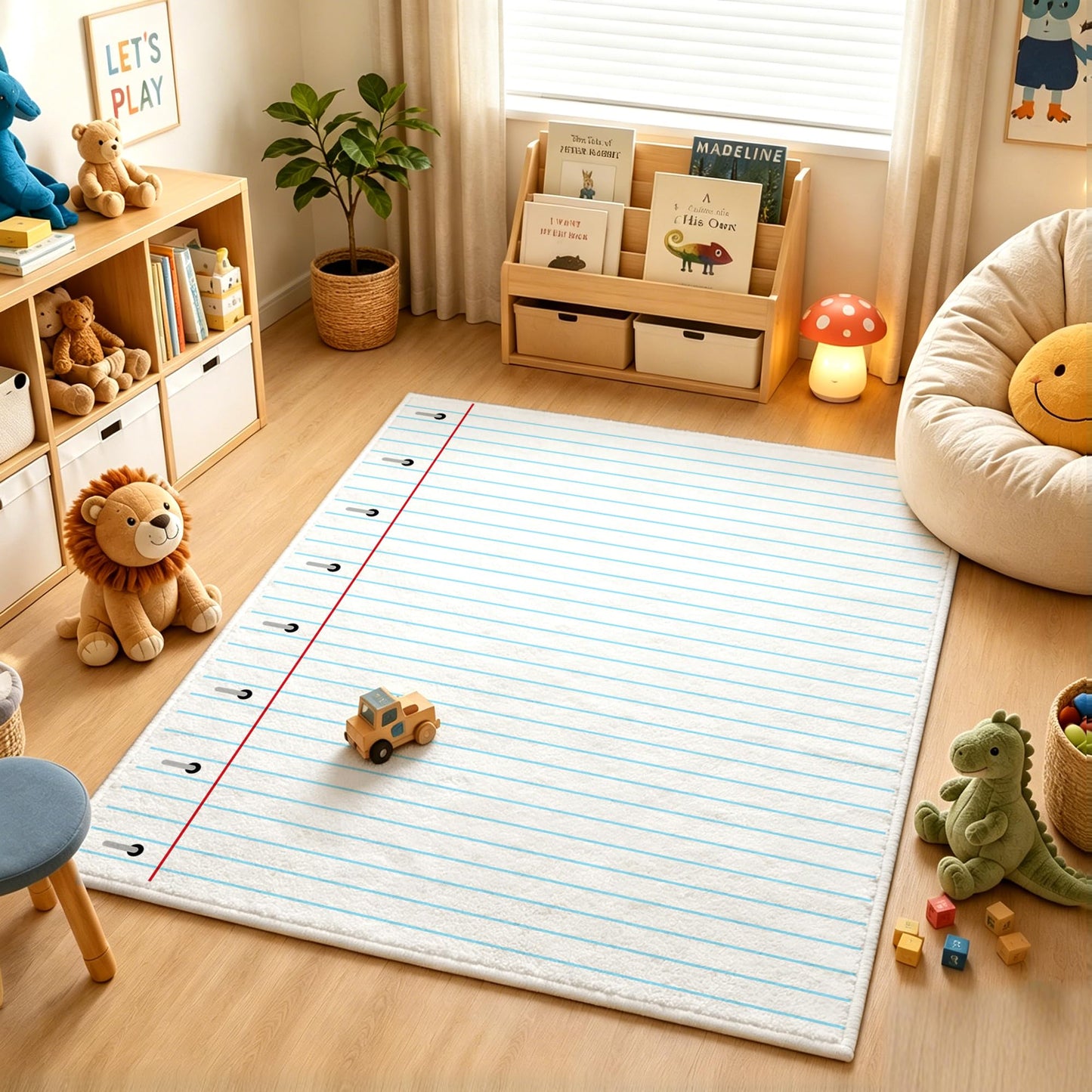 3.3 x 4 ft Calming Corner Kids Rug, Composition Notebook Back-to-School Toddler Carpet for Nursery, Homeschool & Playroom, Educational Soft Fluffy Reading Mat (Lined Notebook)