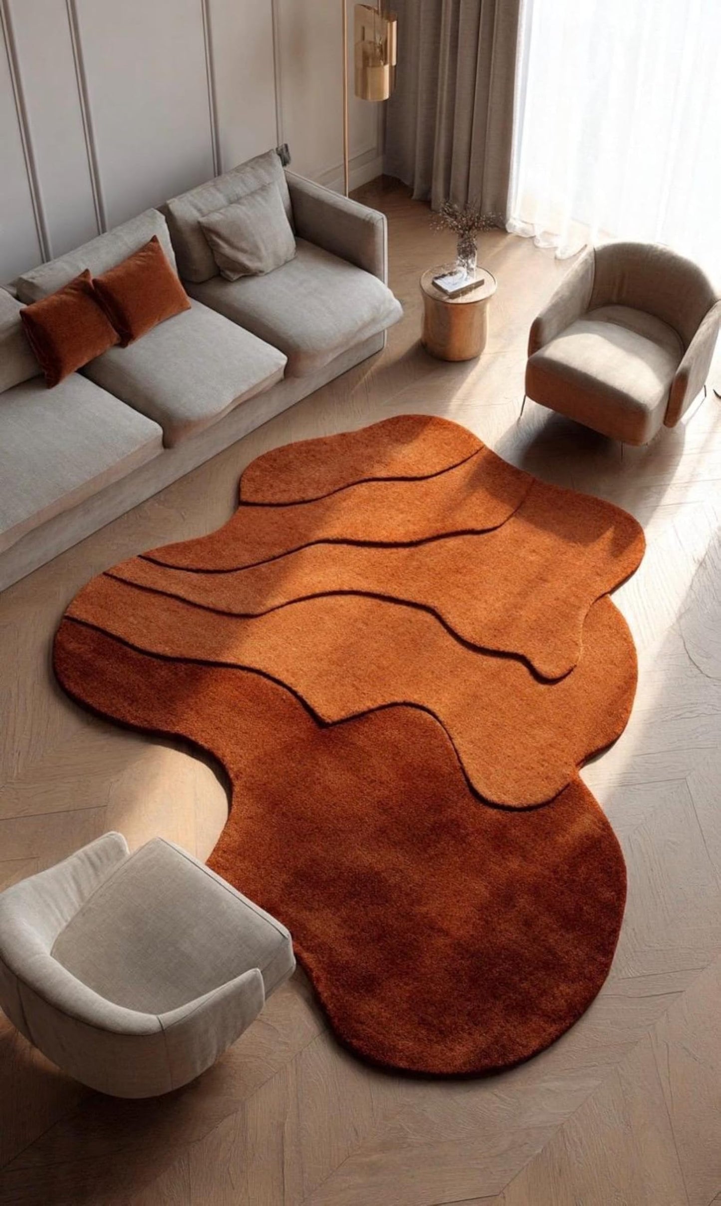Anthrofy Taliaferro Irregular Area Rug – 5’ x 8' – Handmade Wool Area Rugs – Brown – Rugs for Living Room, Bedroom – Anti-Skid – Carpets with Non-Slip Natural Backing with 100% Cotton