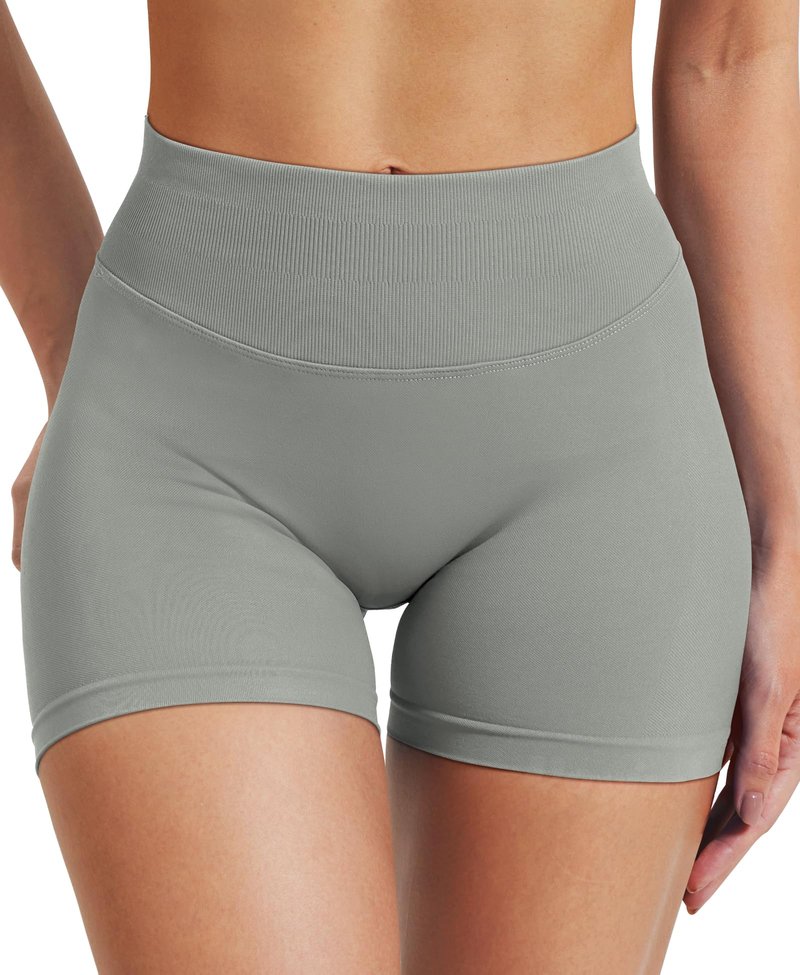 VOYJOY Women Workout Impact Shorts 2.5"/ 3.6"/ 4.5"/ 6" Scrunch Butt Lifting Gym Seamless Booty Biker Shorts Light Grey