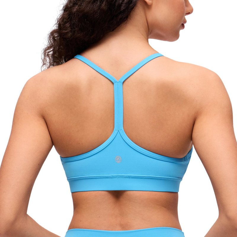 CRZ YOGA Butterluxe Y Back Sports Bras for Women - Padded Racerback Low Impact Spaghetti Thin Strap Workout Yoga Top Kayak Blue Large