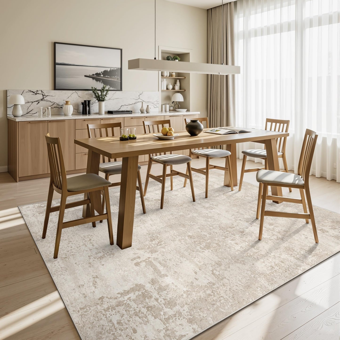 Art&Tuft Washable Rugs 8x10, Anti-Slip Backing Abstract 8x10 Area Rugs for Living Room, Foldable Stain Resistant Machine Washable Area Rug (8'x10', Beige)