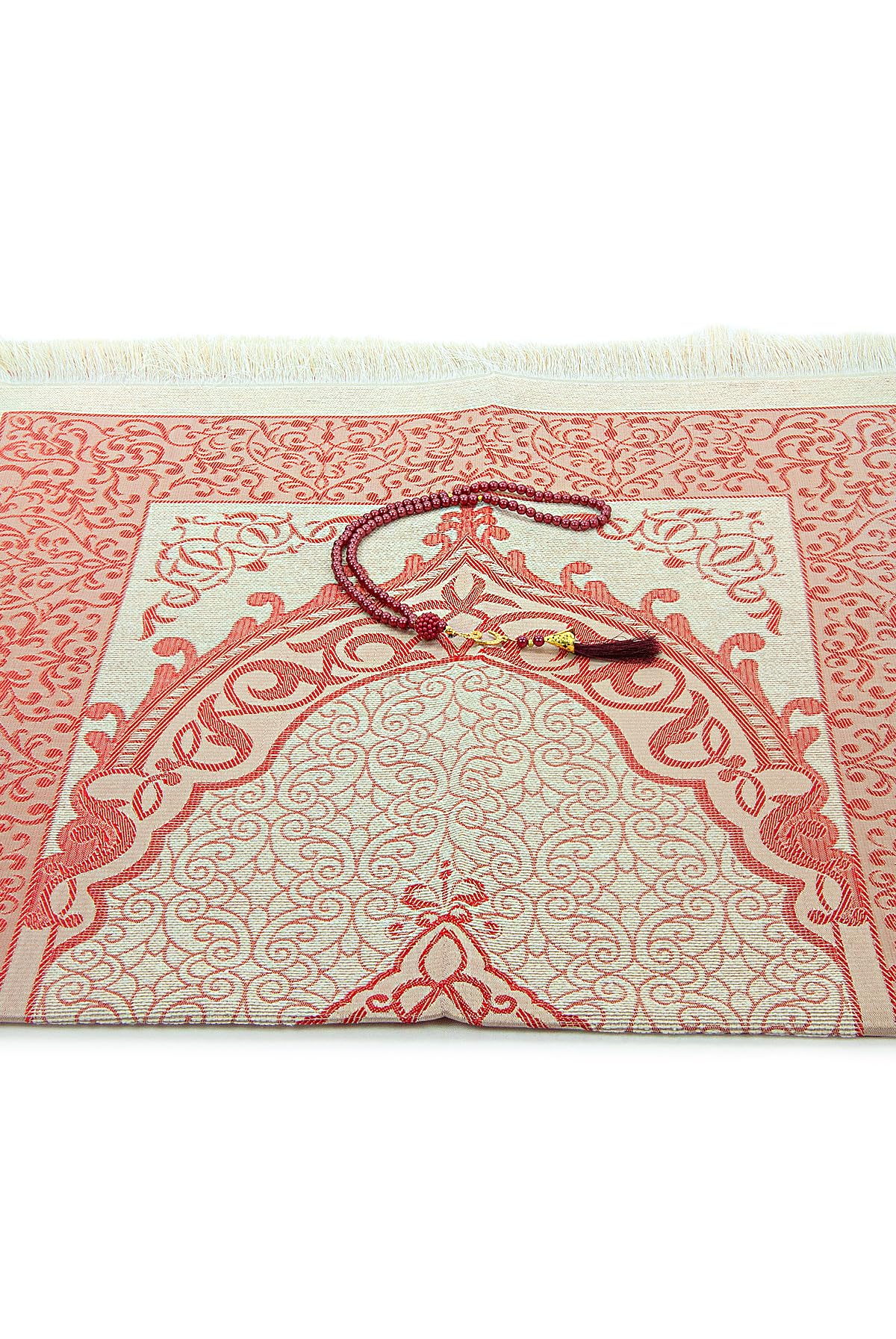 ihvan online Muslim Prayer Rug with 99 Beads Tasbih & Travel Bag, Soft Taffeta Sajadah, Lightweight & Foldable Janamaz, Portable Prayer Mat, Islamic Gift for Eid, Ramadan, Hajj & Umrah, Burgundy