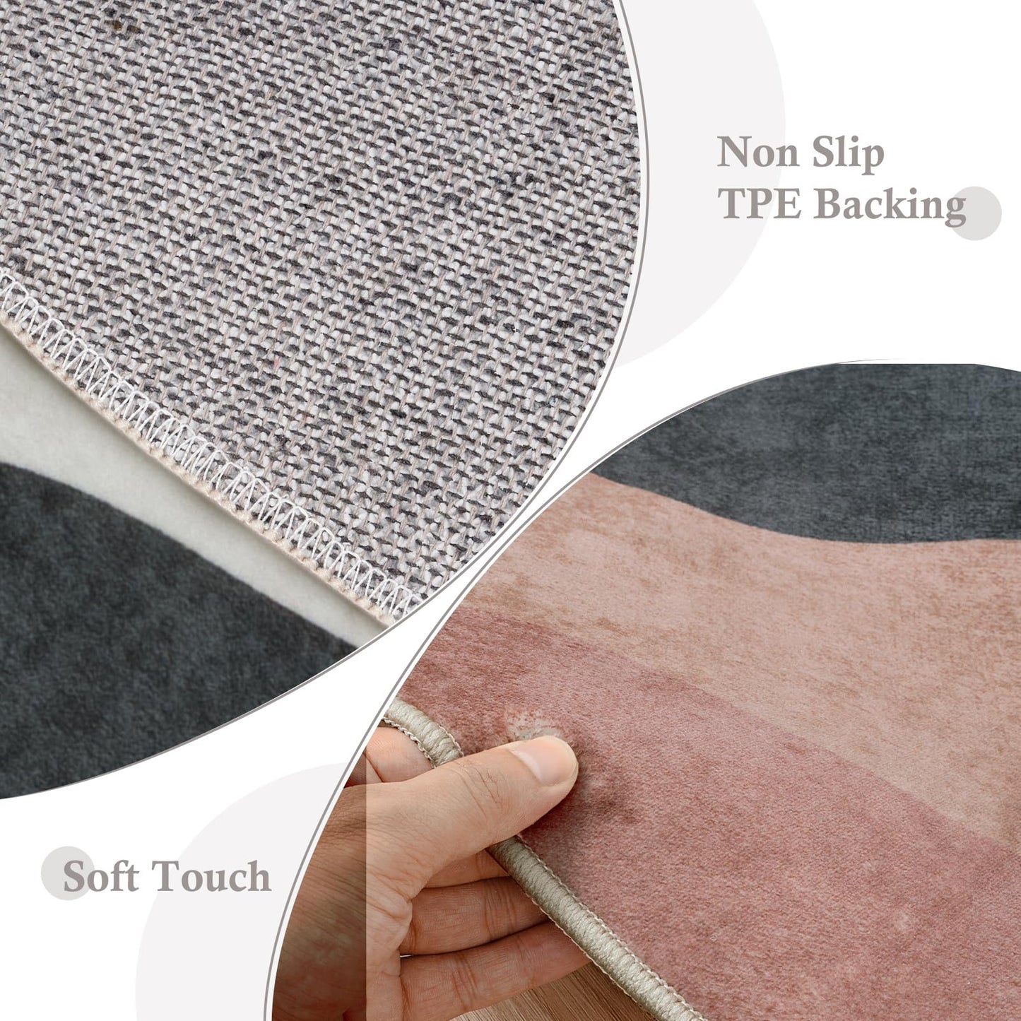 Sungea 4ft Abstract Round Rug,Soft Washable Non-Slip Sun and Mountain Circle Kids Room Rugs,Chic Faux Wool Low-Pile Circular Throw Rugs for Entryway/Bedroom/Nursery/Living Room/Bathroom(Grey)