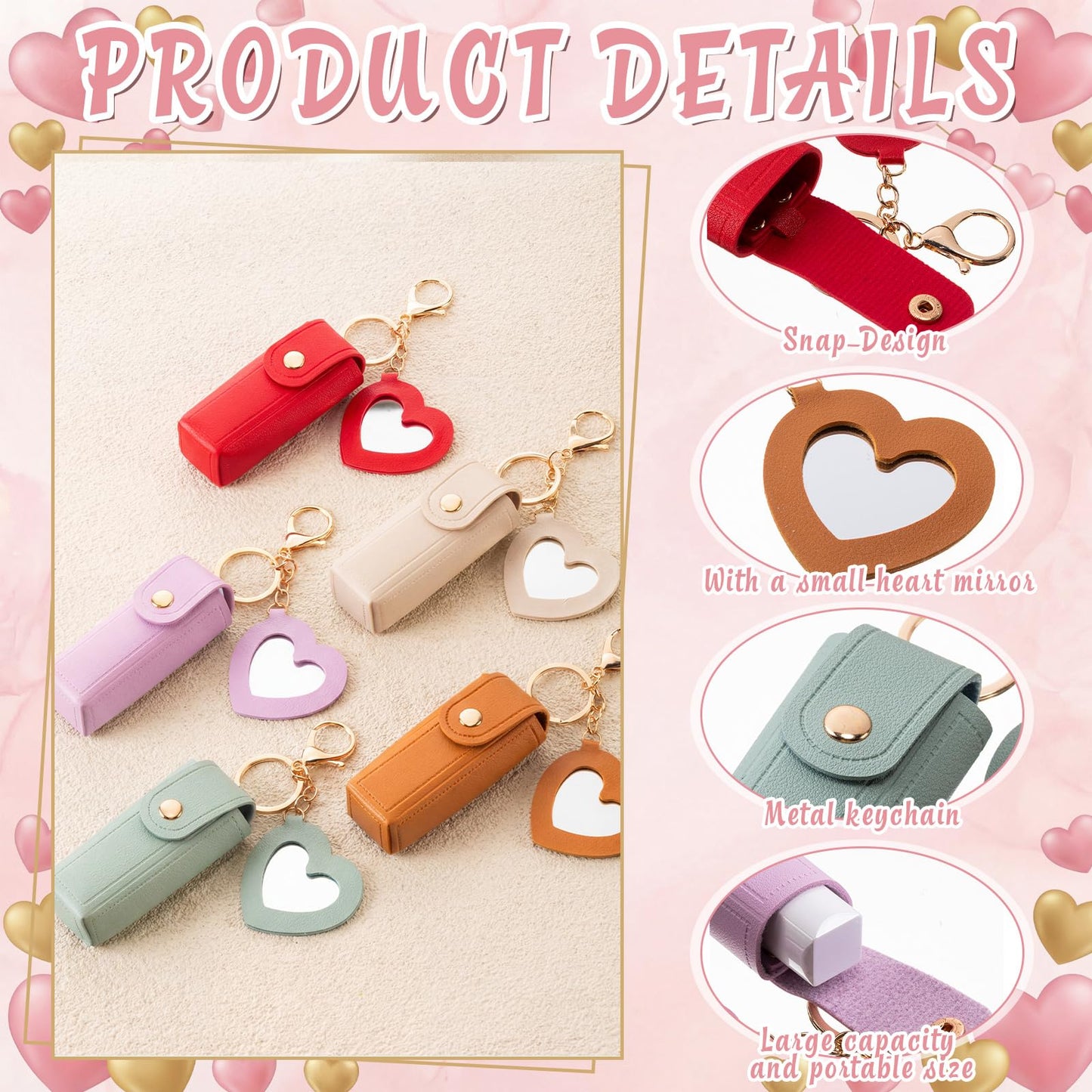 Syhood 10 Pcs Lipstick Holder Keychain Gift PU Portable Holder Gift with Heart Mirror Waterproof Makeup Lipstick Bag Key Pockets Zipper Pouch Card for Mothers Day Pouch(Novel)