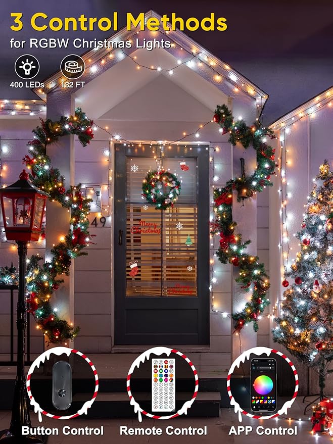 Smart Color Changing Christmas Lights, 132FT 400 LED RGB Christmas String Lights with App & Remote Control, Waterproof Christmas Tree Lights for Outdoor Indoor Party Decor