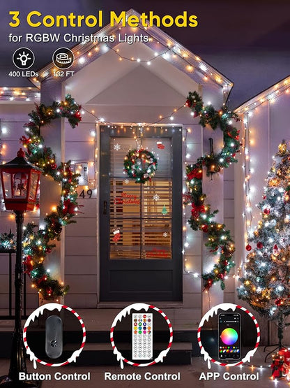 Smart Color Changing Christmas Lights, 132FT 400 LED RGB Christmas String Lights with App & Remote Control, Waterproof Christmas Tree Lights for Outdoor Indoor Party Decor