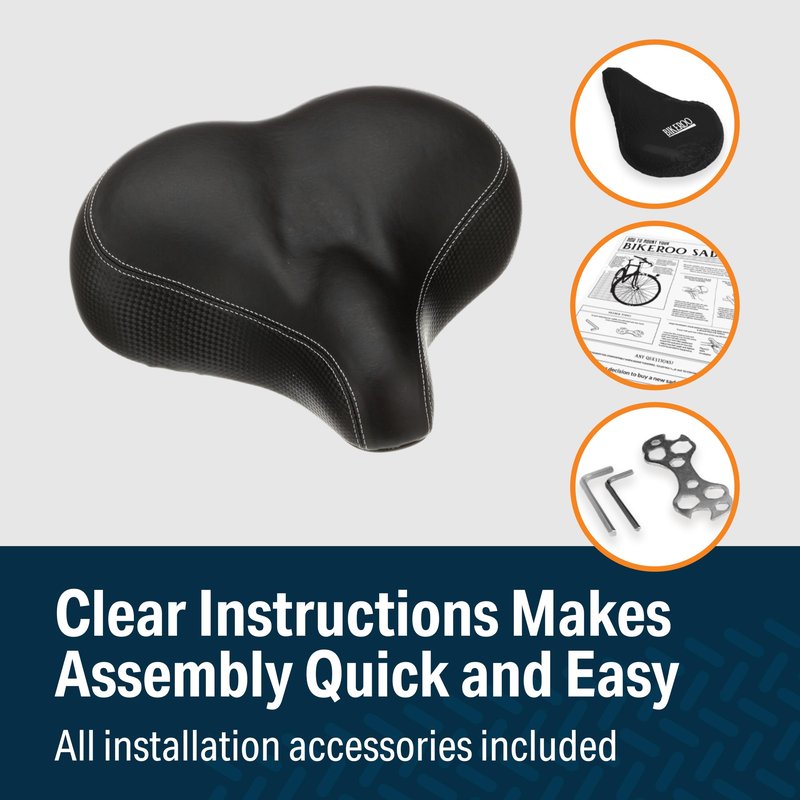 Bikeroo Extra Wide Replacement Saddle - Fits Indoor & Outdoor Bicycles - Steel Spring & Elastomer Suspension - Center Cutout - Memory Foam - Outdoor