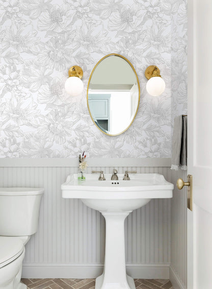 Ismoon Large Floral Peel and Stick Wallpaper Boho White/Grey Contact Paper 17.3inx6.5ft Removable Self Adhesive Bedroom Cabinet Mural Wall Decor Vinyl Roll