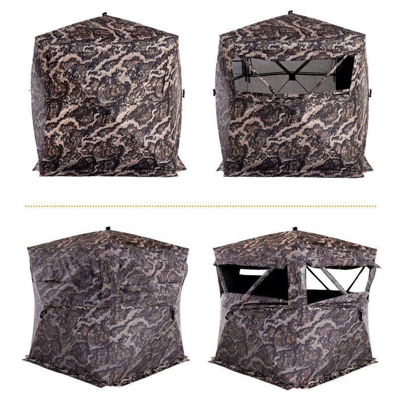 VEIL CAMO VC300 3-Person Hub Blind Tru-View – Ground Blind for Deer Hunting, 270-Degree View, Water Resistant, Durable 5-Hub Design, Backpack Carry Bag, Silent Slide Window Panels