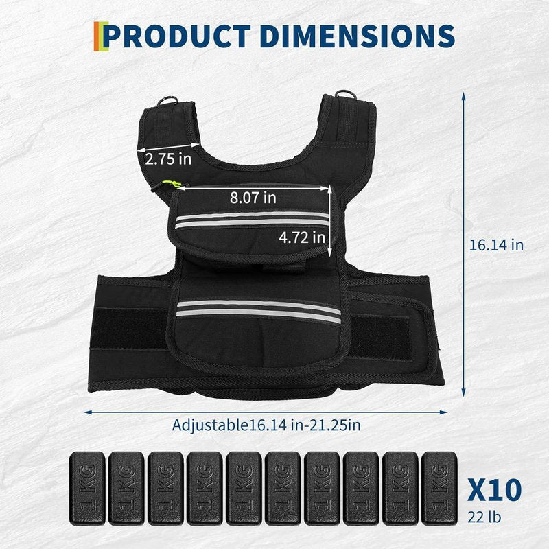 Adjustable Weighted Vest - 25/35/45 Lbs for Men | Pocket & Reflective Strips, Solid Iron Weights