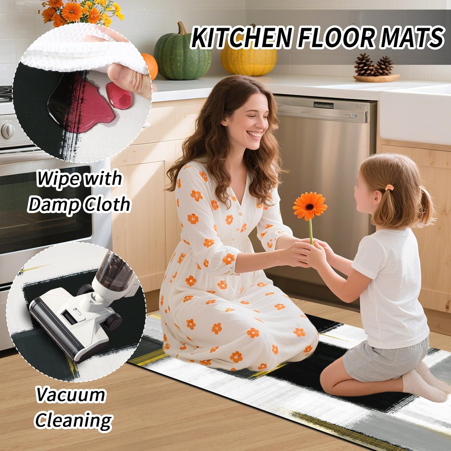 XLHOMO Kitchen Rugs Sets of 3, Non Slip Washable Kitchen Mats for Floor, Anti-Fatigue Runner Rug with Rubber Backing, Waterproof Kitchen Rug Set for Laundry, Floor, Office, Hallway