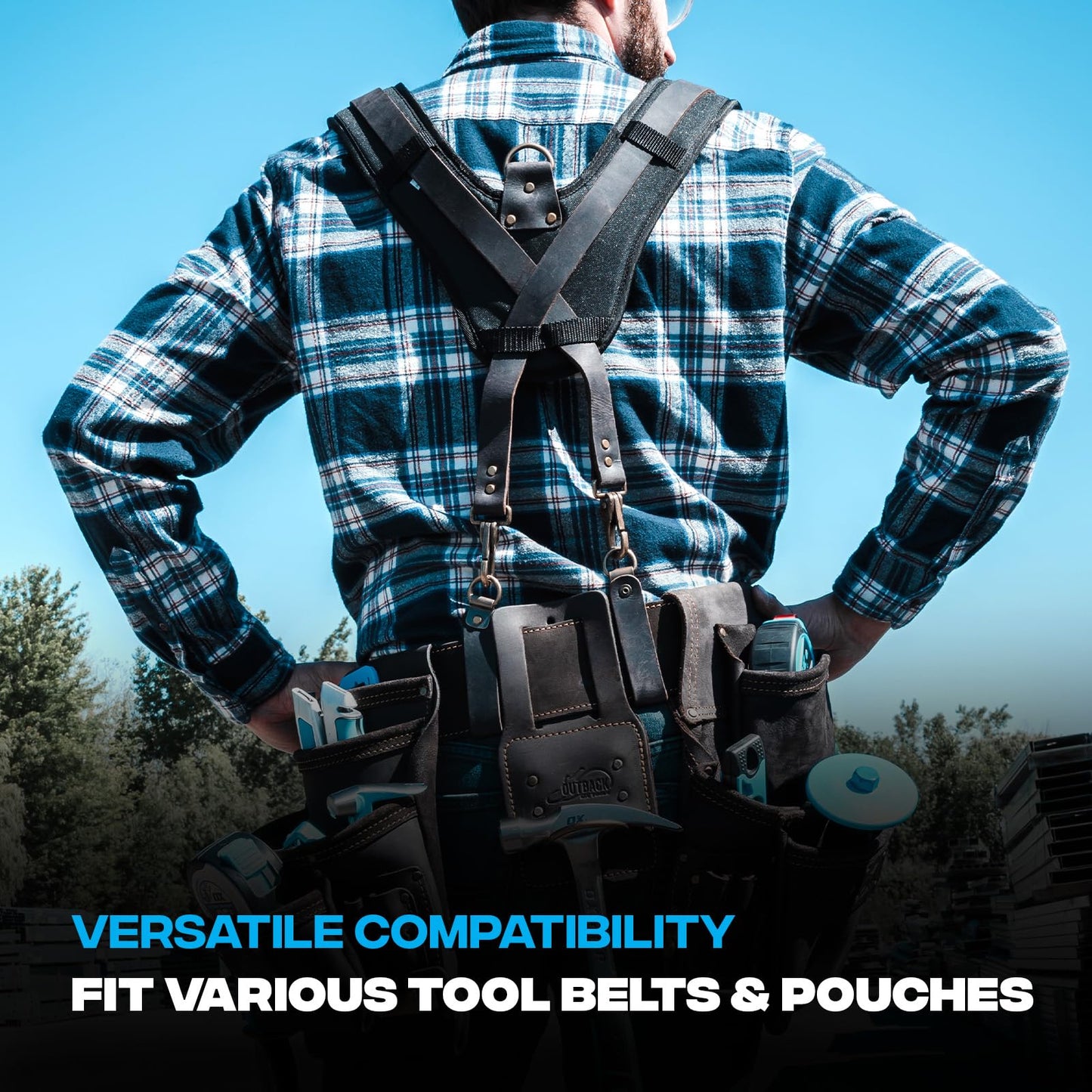 OX Tools Pro Oil Tanned Leather Tool Belt Suspenders for Men - Heavy Duty & Padded Support w/Adjustable Chest Strap OX-P263501 - Tirantes Para Bolsas de Construccion