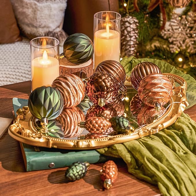 JORNOY Christmas Tree Ornaments - 2.36inch/60mm Shatterproof Ornaments for Christmas Tree Set, Plastic Decorative Hanging Balls Ornaments for Xmas Tree Decorations, 40ct (Earth Tone)