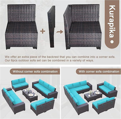 Kurapika 12 Pieces Patio Furniture Set, Rattan Wicker Outdoor Conversation Sets w/4 Inch Cushion and Glass Coffee Table(Blue)