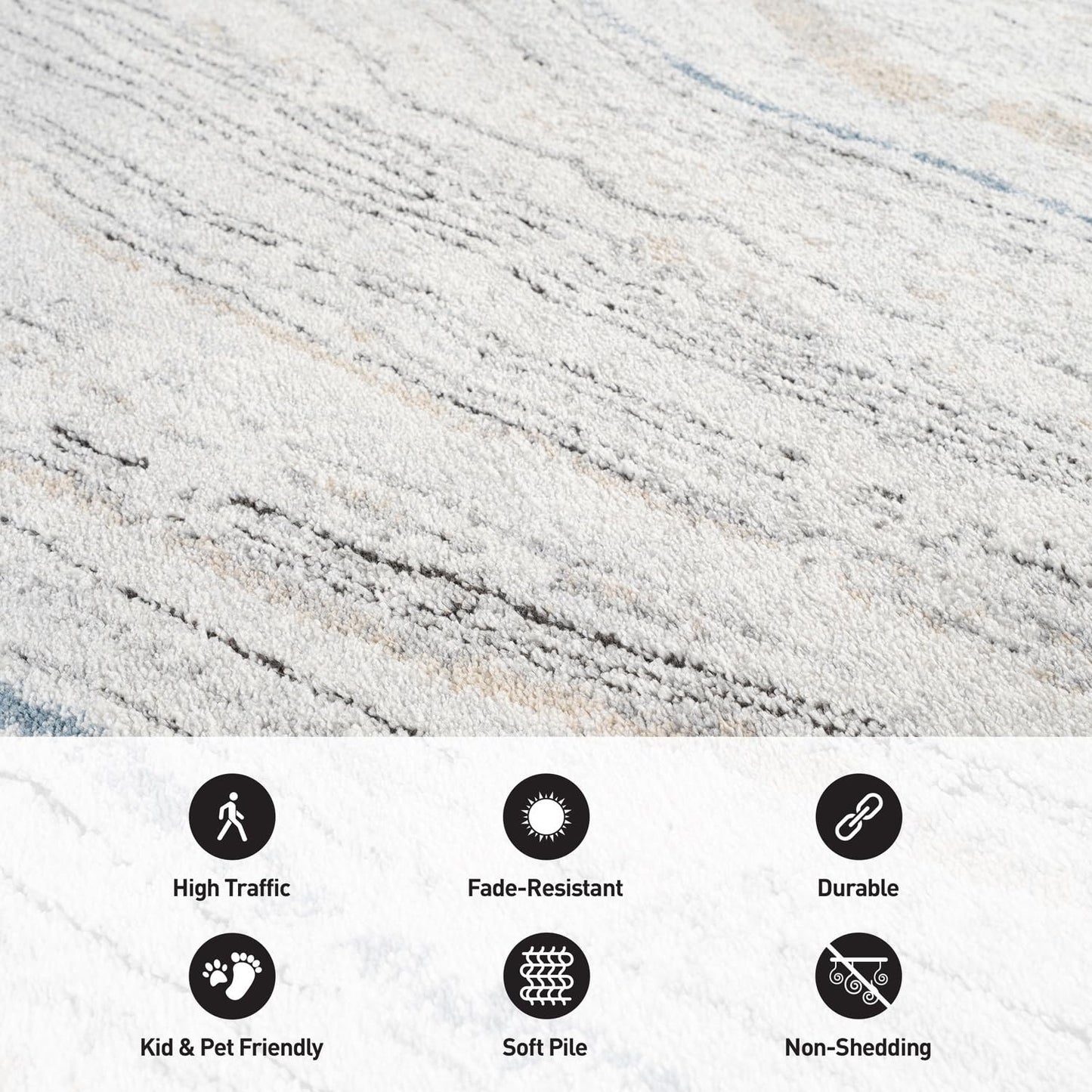Rugshop Marble Swirl Distressed Gray Area Rug Modern Indoor Rug for Living Room, Bedroom, or Dining 2' 3" x 8' Runner Ideal for Hallway, Kitchen, Entryway, or Behind the Sofa