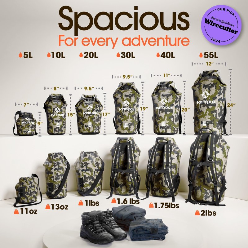 Earth Pak Waterproof Dry Bag - Roll Top Waterproof Backpack Sack Keeps Gear Dry for Kayaking, Beach, Rafting, Boating, Hiking, Camping and Fishing with Waterproof Phone Case (Camo, 10L)