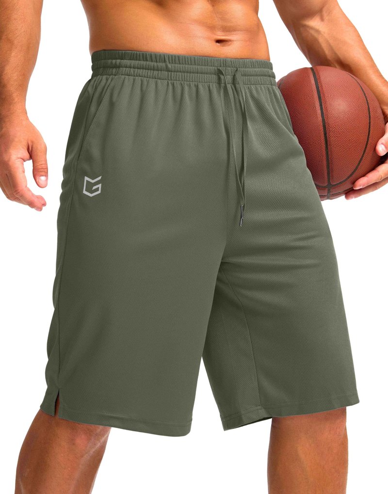 Men's Athletic Shorts with Pockets 9" / 11" Long Basketball Shorts Lightweight Quick Dry Gym Workout Shorts for Men(Sage,L)