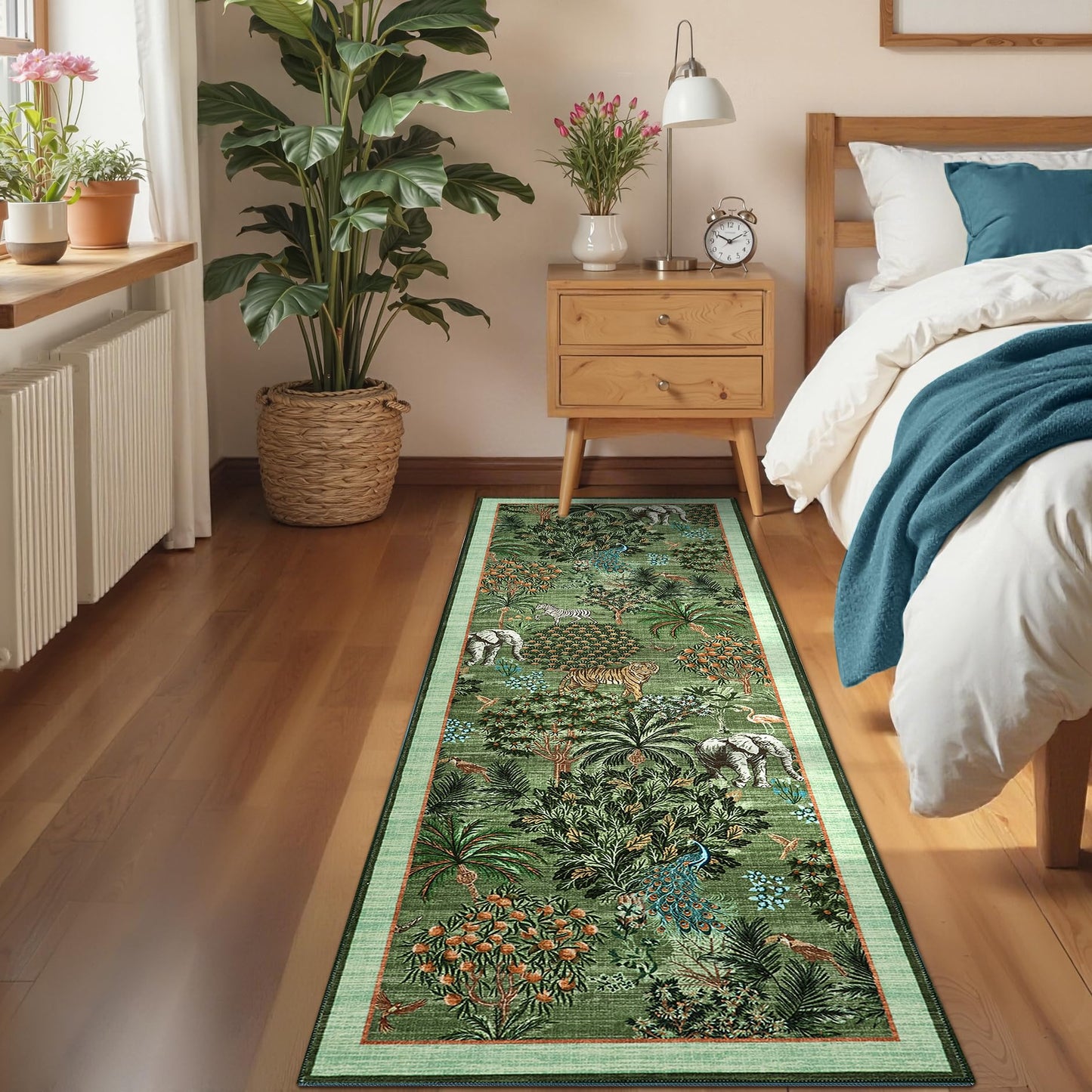 GarveeHome Jungle Rug 2x6 Kitchen Runner Rug Non Slip Washable Runners for Hallways, Animal Print Runner Rugs with Rubber Backing Soft Low-Pile Long Carpet for Bedroom Entryway Laundry, Forest Green