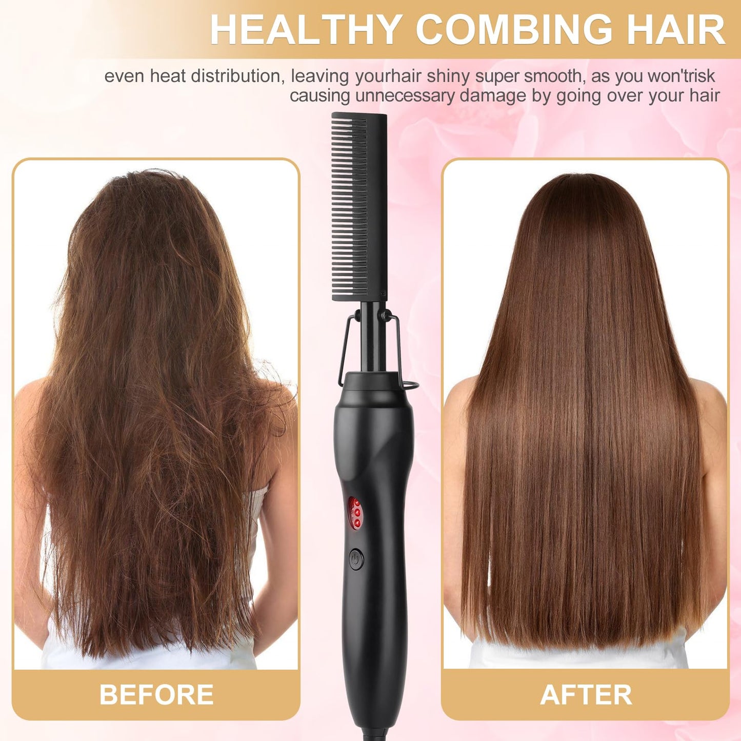 Electric Hot Comb Hair Straightener Heat Pressing Comb Curling Flat Iron Curler Hair Straightener Brush for Natural Black,Anti-Scald Beard Straightening Electric Press Comb