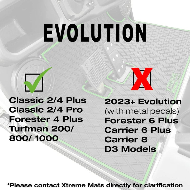 Xtreme Golf Cart Mats Rubber Floor Mat Compatible with Evolution Classic Plus/Pro, Forester, Turfman (17-22) Golf Cart Models | Full Coverage Liner Protection - Red Trim