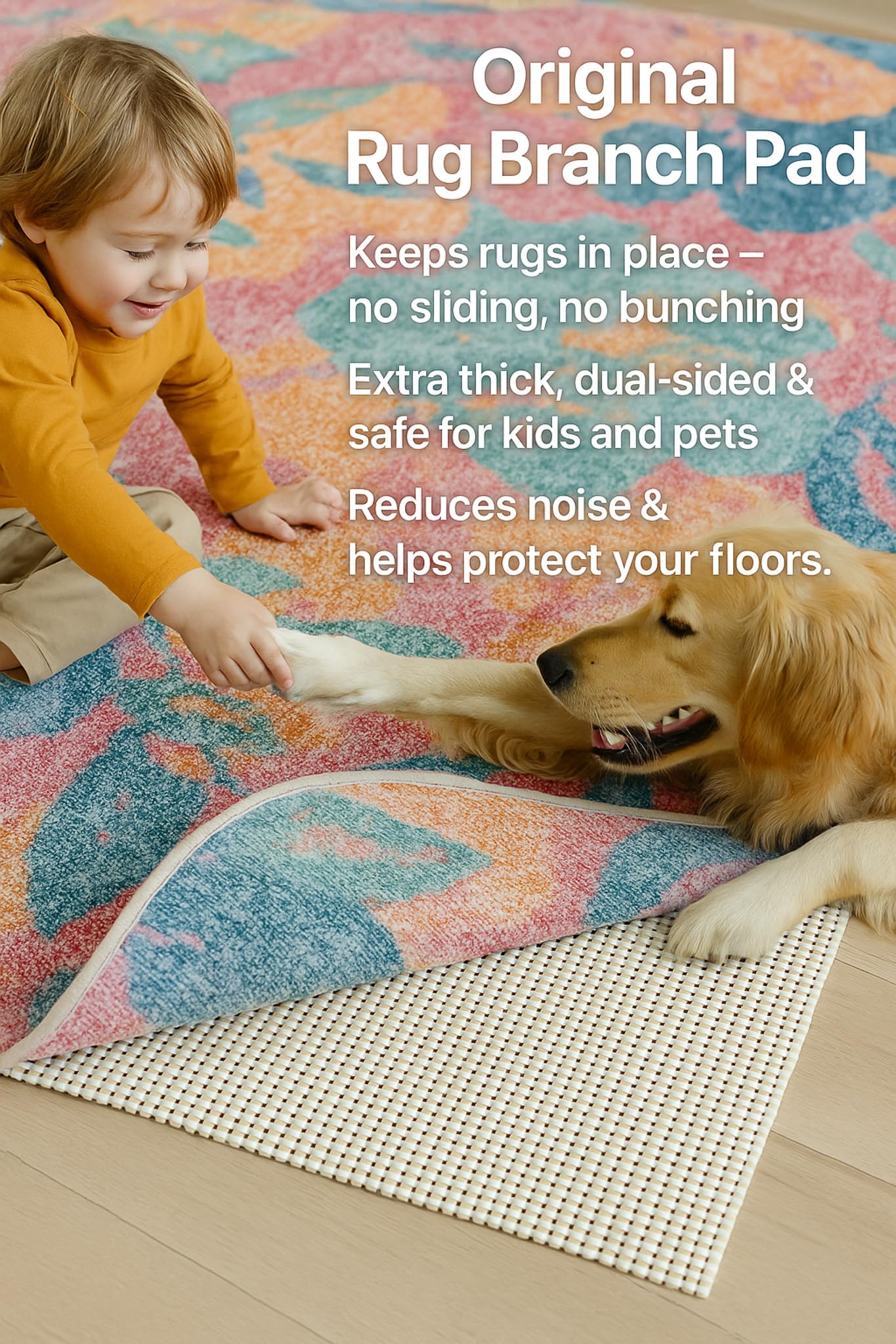 Rug Branch Rug Pad 8' x 11' for Area Rugs, Extra Strong Rug Pad Gripper, Grips Keep Area Rugs in Place, Skid Resistant Pads for Hard & Soft Floors, Under Carpet Mat and Hardwood Floor Protection