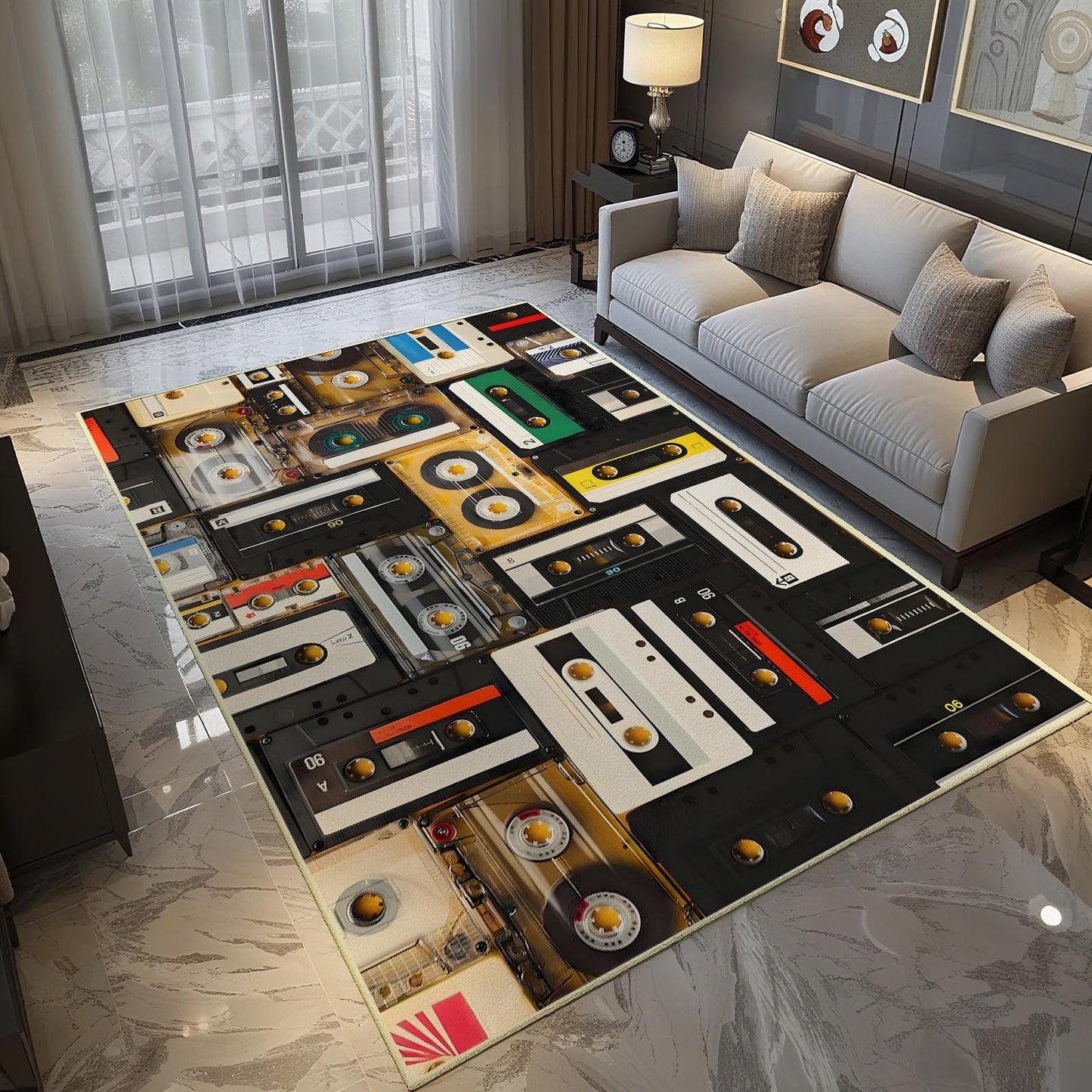 4x6 Classic Cassette Rug, Vintage Cassette Area Rug, Music Rugs, Retro Music Rugs, Washable Non Slip Soft Low Pile Carpet for Living Room, Bedroom