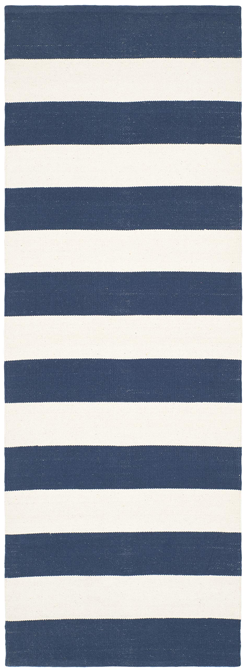 SAFAVIEH Montauk Collection Runner Rug - 2'3" x 9', Navy & Ivory, Handmade Flatweave Cotton, Woven Texture, Farmhouse Stripe Pattern, Ideal for Bedroom, Kitchen, Hallway (MTK712H)