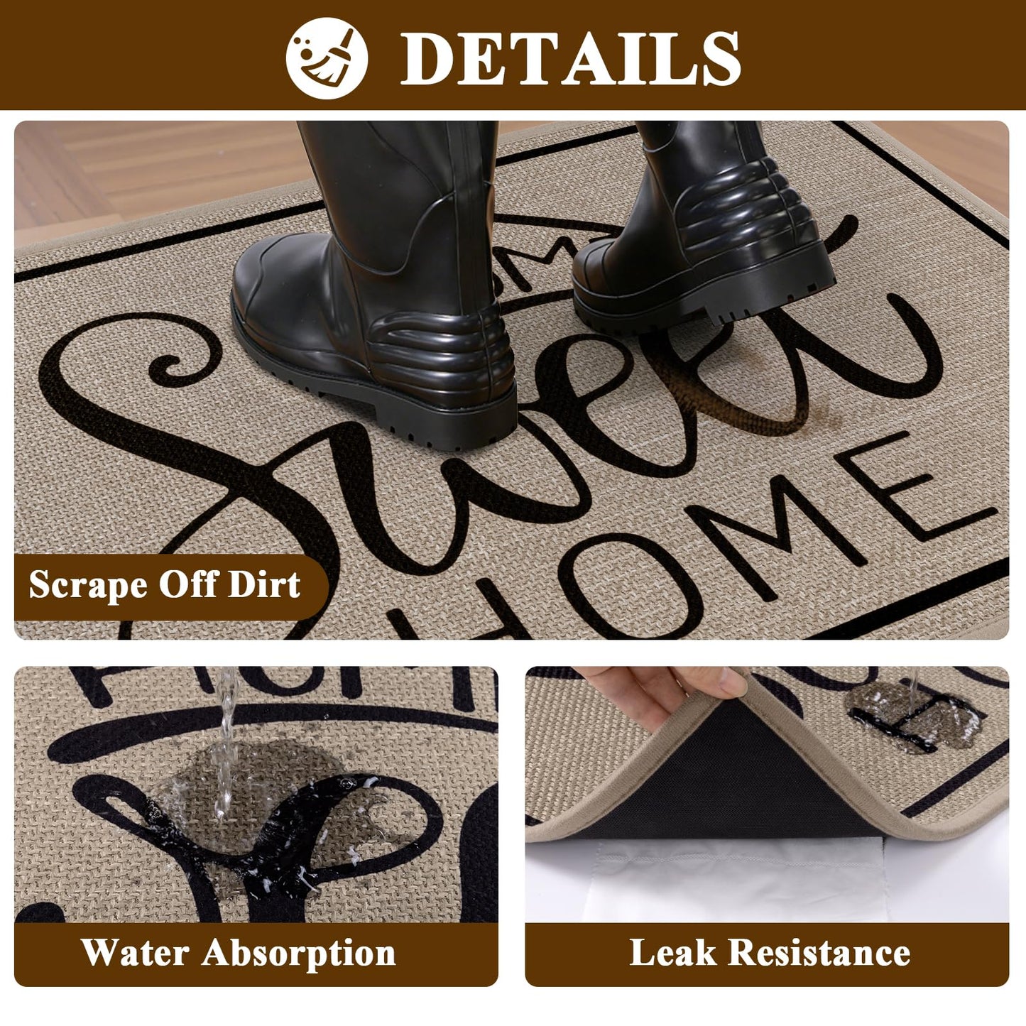 Vaukki Indoor Door Mat 24"x36", Ultra Thin Doormat Indoor Entrance, Non Slip Rubber Backed Inside Welcome Mat for Front Door, Low-Profile Washable Dirt Trapper Entry Floor Mat for Entryway, Sweet Home