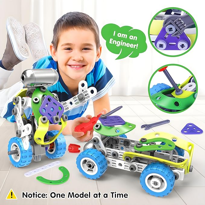 10 in 1 STEM Toys for 4 5 6 7 8+ Year Old Boy Easter Birthday Gifts Building Toys for Kids Ages 4-8 5-7 6-8 Educational Stem Activities for Boy 4-6 8-10 Erector Set Construction Creative Games