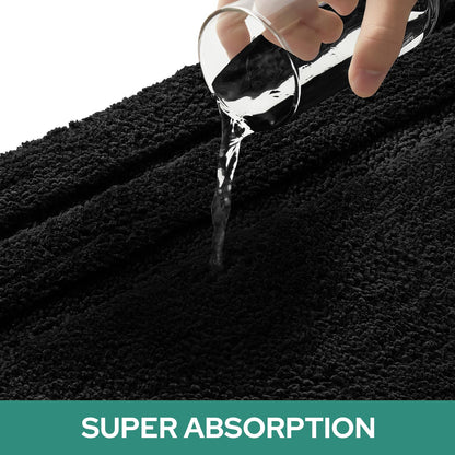 HOMEIDEAS Bathroom Rugs Sets 3 Piece, Super Soft and Absorbent Non Slip Microfiber Toilet Bath Mat with U-Shaped (Black)
