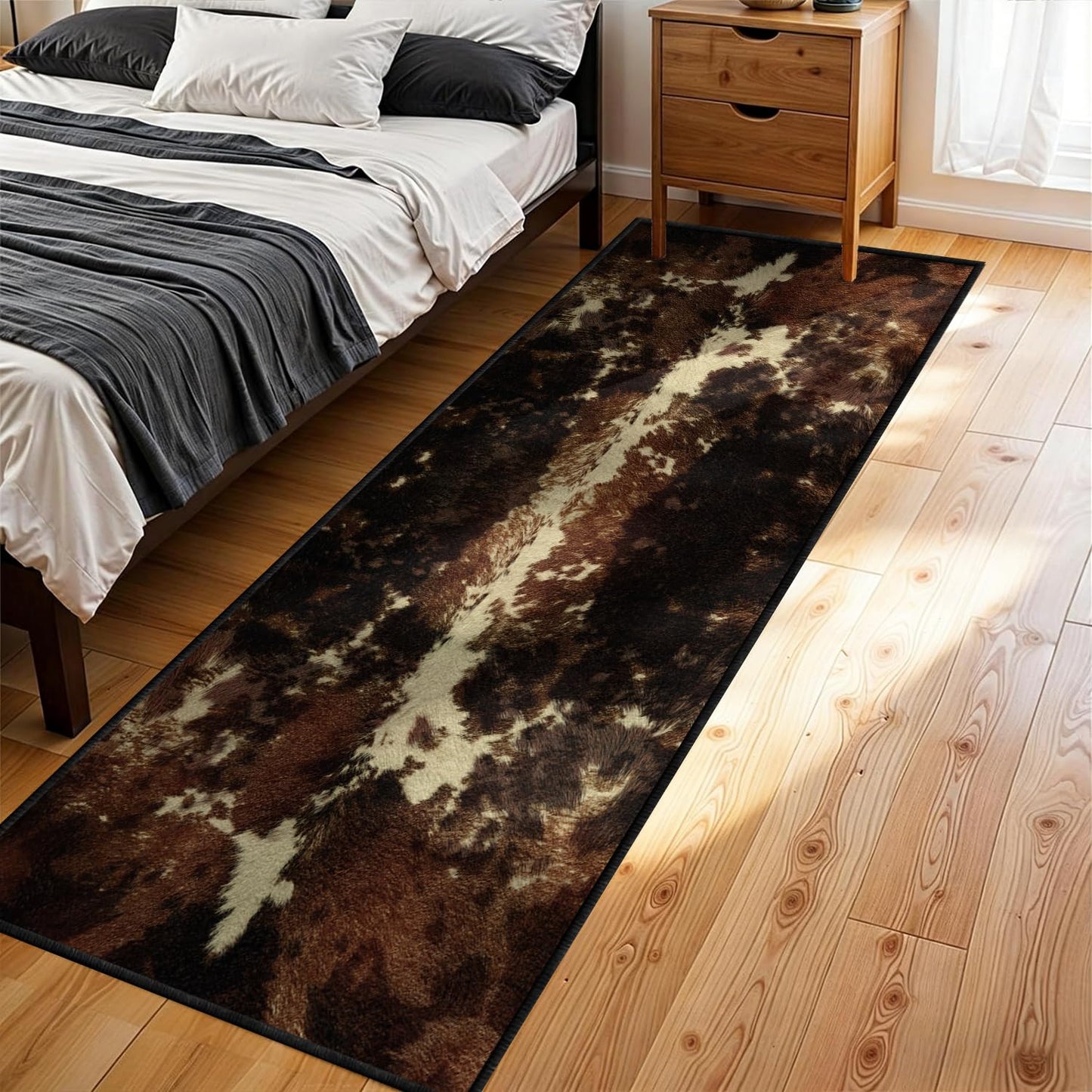 Bycmuoz Cowhide Runner Rug, 2x6ft, Western Faux Animal Hide Entryway Rug for Hallway Entryway, Non Slip Rustic Farmhouse Kitchen Runner, Washable Absorbent Carpet Brown