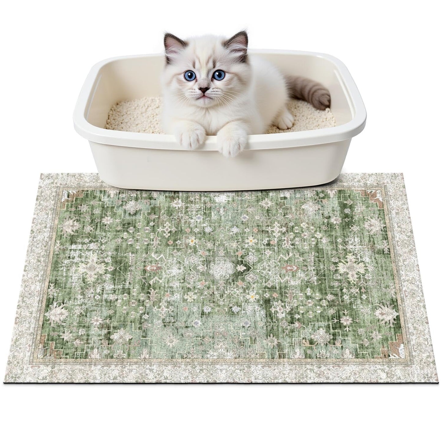 Qyasdhnx Cat Litter Mat Litter Trapping Mat, 24"x15" Waterproof Urine Proof Litter Box Mat Catcher Mat Non-Slip Washable for Kitty Kitten, Green