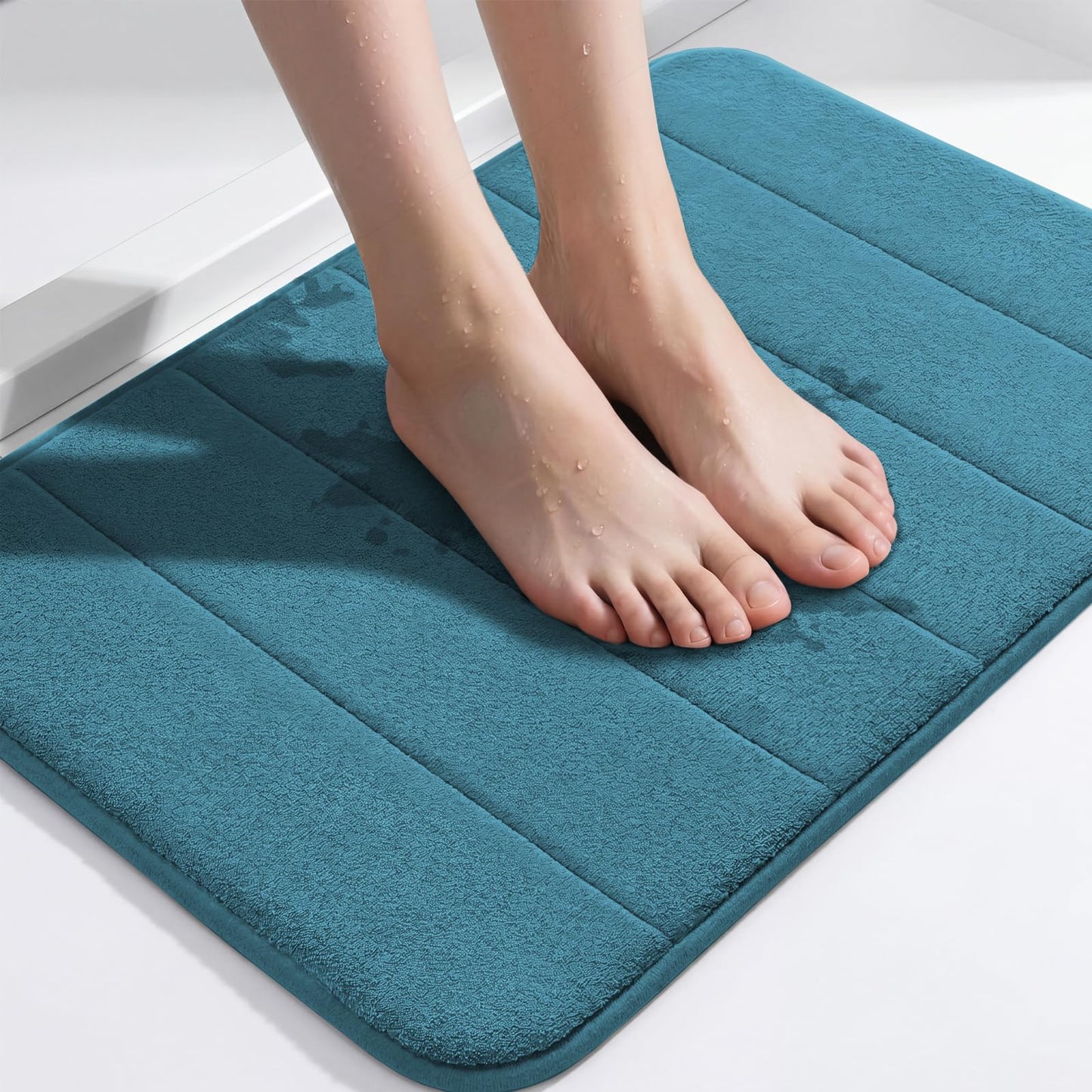 Flamingo P Memory Foam Bath Mat Rug, Soft Non Slip Absorbent Quick Dry Bathroom Mats Rugs Machine Washable, 24x17 Inches, Dark Teal