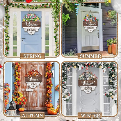 Yousoontic 17 Pcs 12 Inch Magnetic Welcome Door Sign Interchangeable Front Door Decor Rustic Fall Seasonal Hanging Sign Halloween Christmas Decor for Home Warming Gift(Bright Color,Classic Welcome)