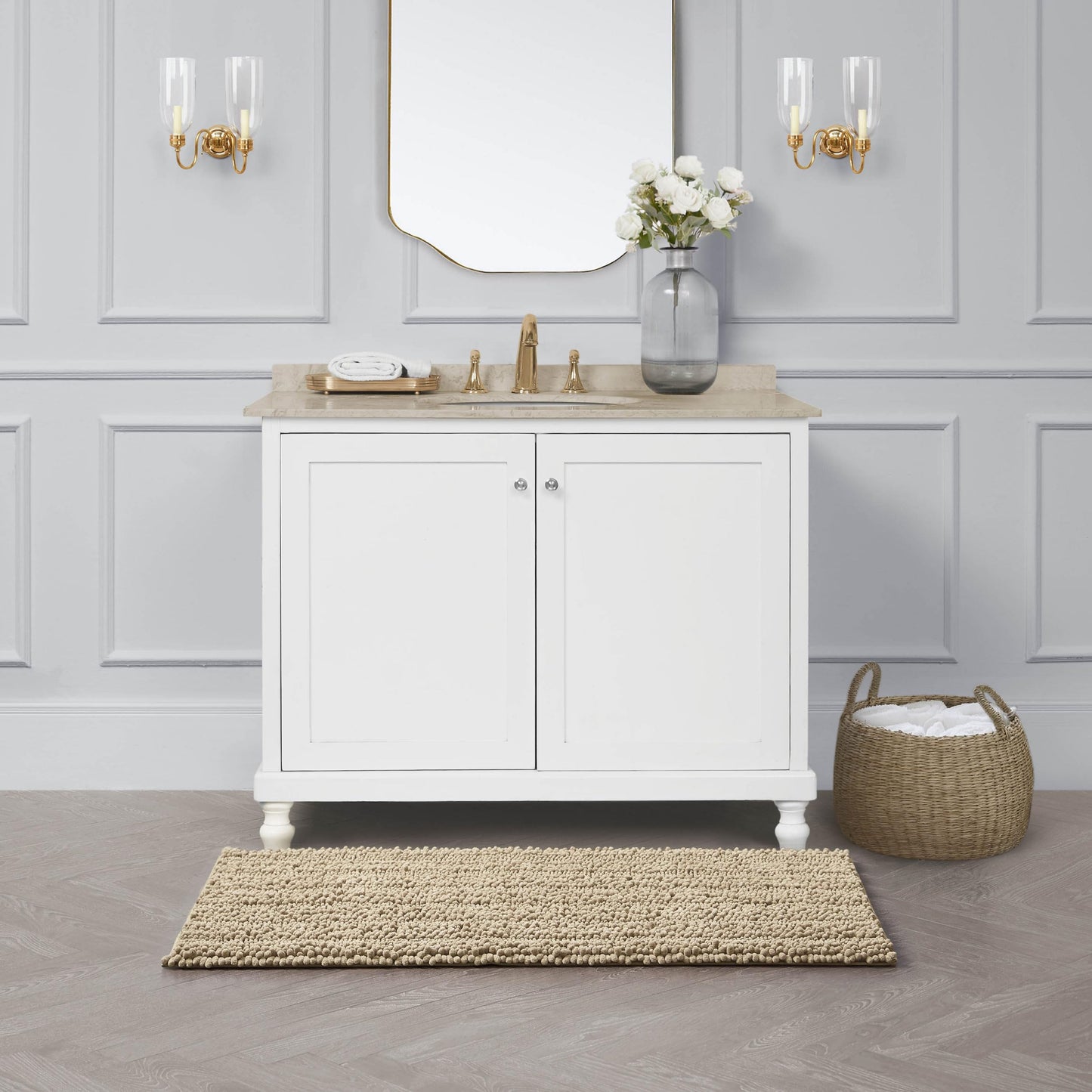 Laura Ashley – Astor Chenille Bath Mat | 100% Polyester | Premium Bathroom Décor | Machine Washable | TPR Backing | Measures 27” x 45” | Linen