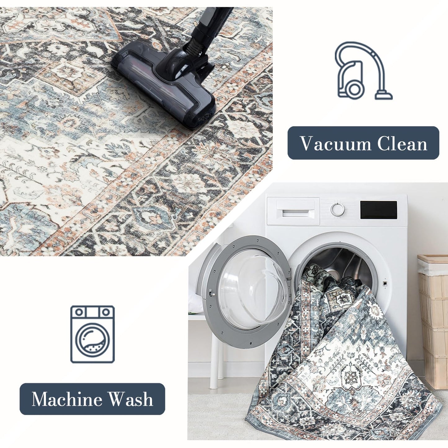 Domitapis Runner Rug 2×8, Vintage Boho Rug,Ultra-Soft Low Pile, Washable, Non Slip,Stain Resistant Printed Carpet for Hallway Kitchen Living Room Bedrooms Playroom Office, Blue/Navy