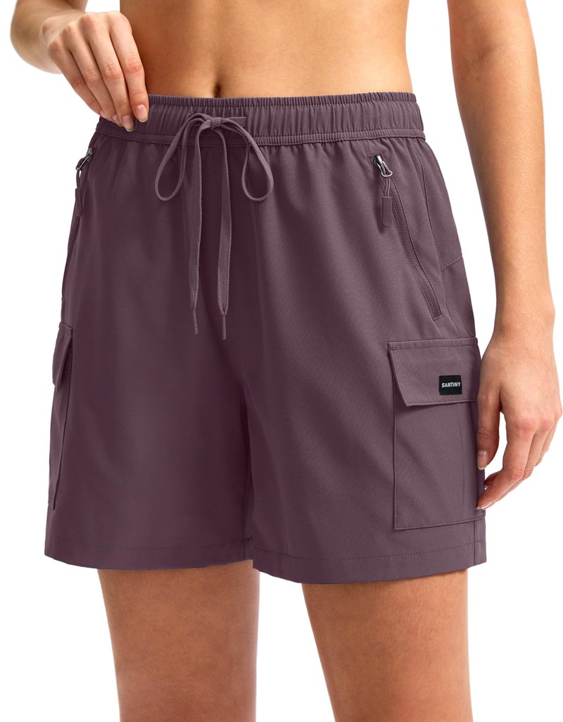 SANTINY Women's 5''/ 7''/9'' Hiking Cargo Shorts Quick Dry Lightweight Summer Shorts for Women Athletic Golf Zipper Pockets(Dusty Purple_XXL)