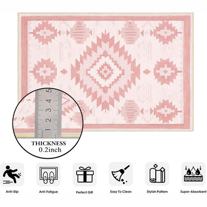 Area Rug 6x9 Living Room Western Rug Aztec Southwestern Rugs Machine Washable Tribal Navajo Southwest Rug Non Slip Printed Low-Pile Indoor Floor Carpet for Dining Room Bedroom Office, Pink